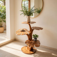 Handmade Wood Side Table With Leaf Shape Tabletop For Lounge, view 10