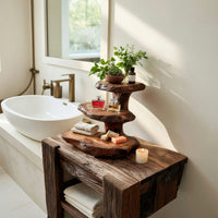 Solid Wood Corner Wall Bathroom Shelf Rustic Nature Inspired, view 10