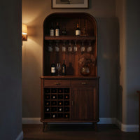 Solid Wood Bar Cabinet Mid Century Arched Wine Kitchen, view 10