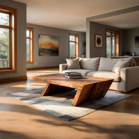 Cantilevered Solid Wood Coffee Table on Angled Legs, view 10