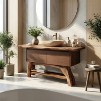 Solid Wood Live Edge Vanity Minimalist Small Bathroom, view 10