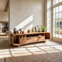 Rolling Curve Walnut Media Console with Two Drawers, view 10