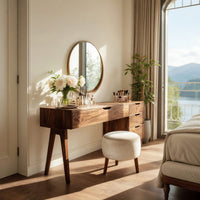Solid Wood Dressing Table Handmade Vanity Desk With Storage Drawers, view 10