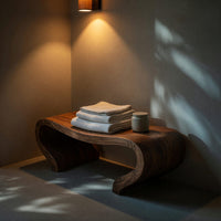 Solid Wood Teak Shower Bench Curved Sculptural Bathroom, view 10