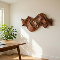Solid Wood Clock Organic Wave Design Cozy Bedroom Space, view 10