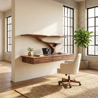 Wall Mounted Wood Desk With Upper Shelves For Home Office, view 10
