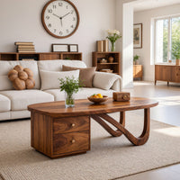 Two-Drawer Oval Coffee Table, Made to Order in Solid Wood, view 10