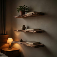 Solid Wood Natural Wood Floating Shelves Handcrafted Live Edge Shelf Entryway, view 10