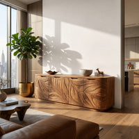 Hand-Carved Leaf Front Media Console, Four Doors, view 10