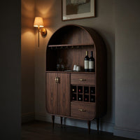 Solid Wood Bar Cabinet Arched Wine With Storage Dining Room, view 10