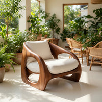 Solid Wood Chair Scandinavian Accent With Curved Form Living Room, view 10