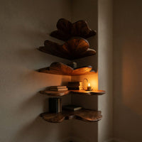 Solid Wood Corner Shelf Leaf Floating Bedroom Wall Decor Display, view 10