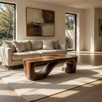 Hand-Shaped Ribbon Base Coffee Table in Solid Wood, view 10