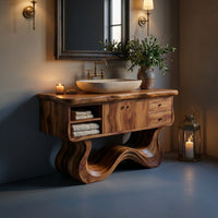 Solid Wood Bathroom Vanity With Open Shelf Spa, view 10