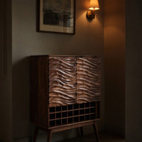 Solid Wood Bar Cabinet Wine With Wave Carved Doors Kitchen, view 10