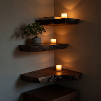 Solid Wood Natural Wood Floating Shelves Farmhouse Solid Corner Shelf Bedroom, II, view 10