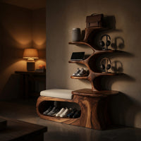 Solid Wood Shoe Storage Bench Japandi Rack Shelf Hallway Closet Section, view 10