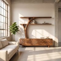 Carved Wave-Pattern TV Cabinet With Organic Display Shelving, view 10