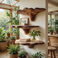 Solid Wood Mushroom Shelf Handcrafted Live Edge Entryway, view 10