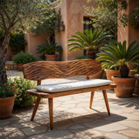 Solid Wood Outdoor Garden Bench With Wave Carved Backrest, view 10