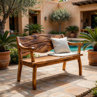 Solid Wood Outdoor Garden Bench With Wave Carved Backrest Exterior, view 10
