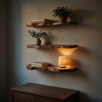 Solid Wood Natural Wood Floating Shelves Mid Century Solid Shelf Festive, view 10