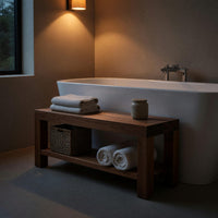 Solid Wood Teak Shower Bench Minimalist With Storage Shelf Bathroom, view 10