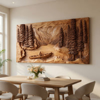 Deep-Relief Carving of a Lake Canoe, Solid Wood Wall Art, view 10 — view 10