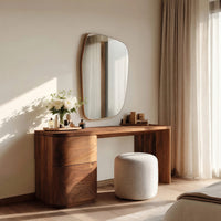 Solid Wood Dressing Table Sculptural Vanity With Drawer Storage Bedroom, view 10
