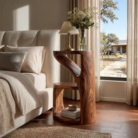 Solid Wood Nightstand Elegant With Sculptural Two Level Bedroom, view 10