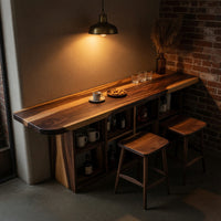Solid Wood Bar Table Curved With Storage Kitchen Dining Area, view 10