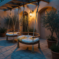 Solid Wood Porch Swing Boho Round Chair Garden, view 10