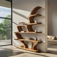 Wave Bookshelf in Solid Hardwood with Live Edge Shelves, view 10