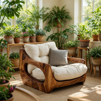 Solid Wood Chair Lounge Seating With Carved Form Living Room, view 10