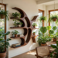 Solid Wood Wall Mounted Shelf Artistic With Unique Design Living Room, view 10