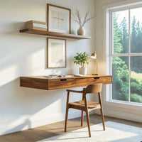 Slim Floating Desk in Solid Walnut with Two Drawers, view 10