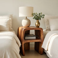 Solid Wood Nightstand Sculptural With Open Storage Bedroom, view 10
