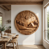 Moonlit Campsite Held in a Round Wood Wall Relief, view 10 — view 10