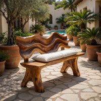 Solid Wood Outdoor Garden Bench Rustic Live Edge Entryway Accent Seating, view 10
