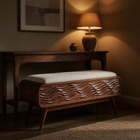 Solid Wood Entryway Storage Bench Coastal Carved Living Room, view 10