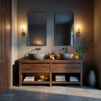 Solid Wood Bathroom Vanity Luxury With Open Shelf Storage, view 10