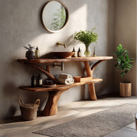 Solid Wood Live Edge Vanity Bathroom Solid With Open Shelf Minimal, view 10