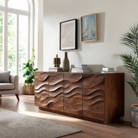 Solid Wood Sideboard Sculptural With Wave Carved Front Living Room, view 10