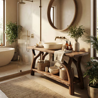 Solid Wood Live Edge Vanity Mid Century Small Bathroom Space, view 10