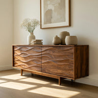 Solid Wood Sideboard With Carved Wave Front Panels Home, view 10