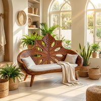 Contemporary Sunburst Leaf Back Bench For Lounge Interior Space, view 10