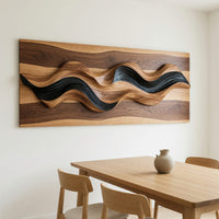 Hand-Carved Wave Relief in Walnut and Blackened Wood, view 10 — view 10
