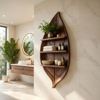Solid Wood Corner Wall Bathroom Shelf Sculptural Leaf Spa Spaces, view 10
