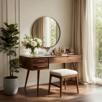 Solid Wood Dressing Table Mid Century Modern Vanity Desk With Drawers, view 10