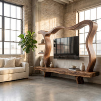 Modern Wood Tv Stand With Flowing Frame For Home Decor, view 10